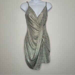 Trixxi silver wrap draped front party kesha club rave going out dress size xs